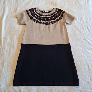 Brooks Brothers girls size XL sweater dress, faire Isle taupe & navy